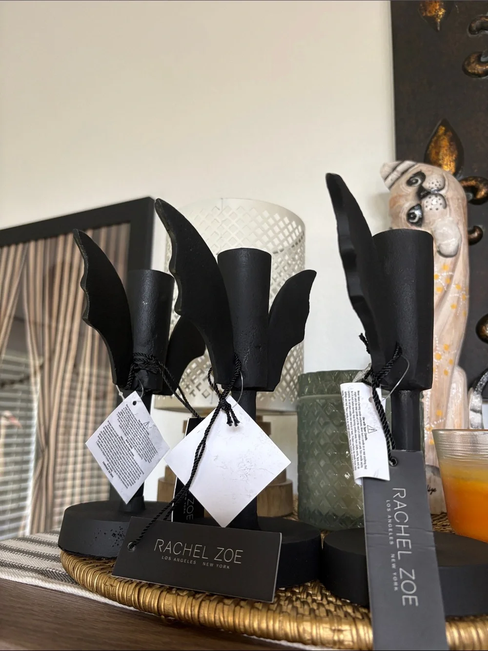 💎RARE💎🆕Rachel Zoe Black Metal Bat Candleholders, Bundle Of 3